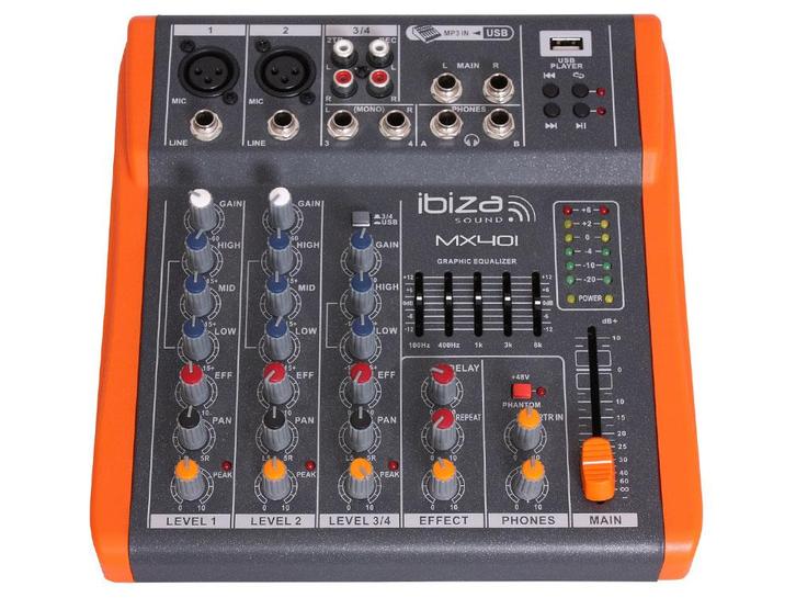 Ibiza Sound MX401 4 Kanaals Stage Mixer Studio Mengpaneel, Muziek en Instrumenten, Microfoons