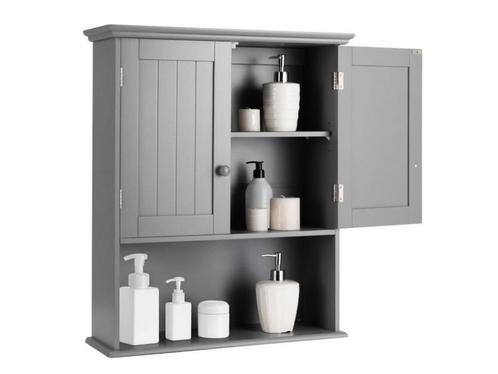 Badkamer Wandkast Houten Hangend Kast met Deuren & Planken, Huis en Inrichting, Woonaccessoires | Overige, Nieuw, Verzenden