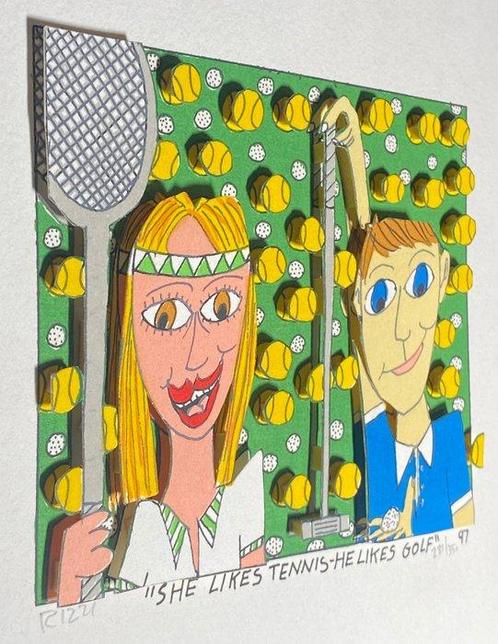 James Rizzi (1950-2011) - She likes tennis - He likes golf, Antiek en Kunst, Antiek | Overige Antiek