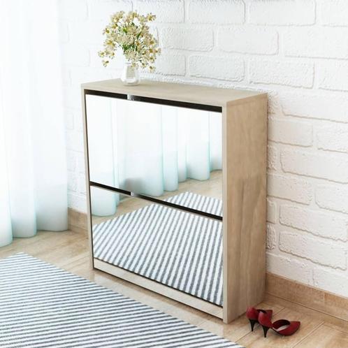 vidaXL Schoenenkast tweelaags met spiegel 63x17x67 cm eiken, Huis en Inrichting, Kasten | Schoenenkasten, Nieuw, Verzenden