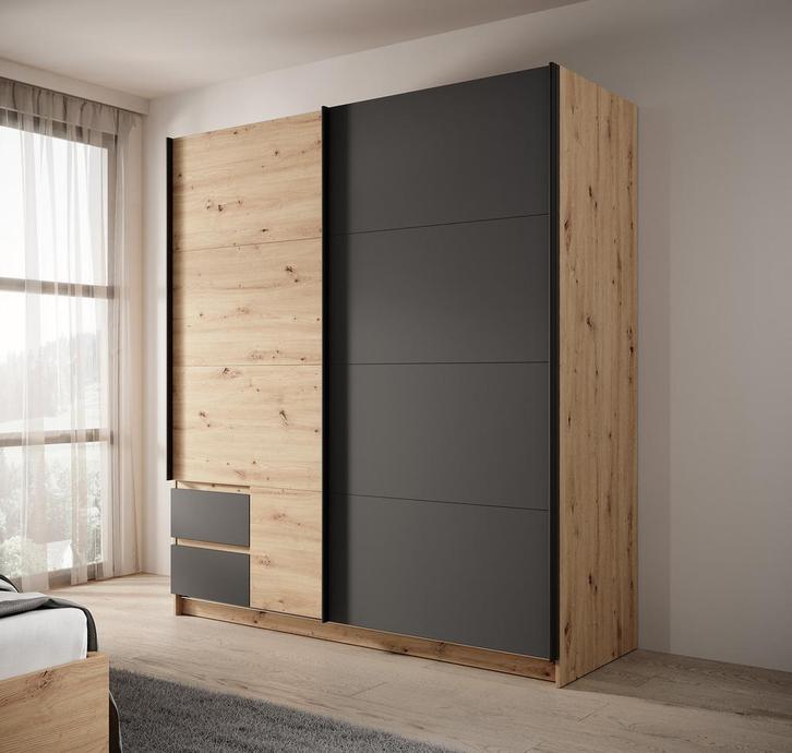 Kledingkast - Eiken - Grijs - Met lades - Garderobekast, Huis en Inrichting, Kasten | Overige, Nieuw, Verzenden