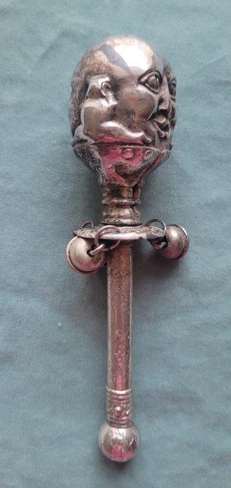 - Hochet Silver antique baby rattle with bells - Inconnu, Antiek en Kunst, Antiek | Speelgoed