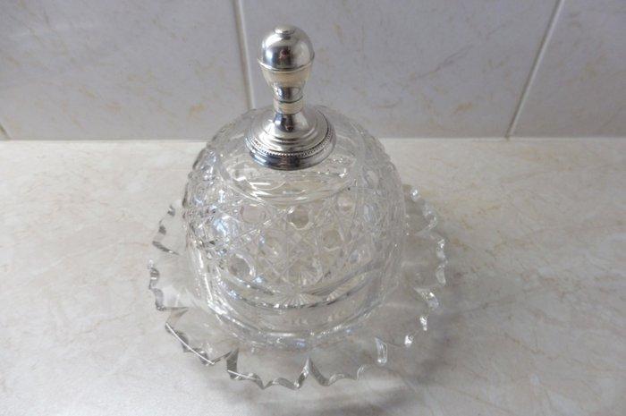 Kristallen boterstolp met zilveren knop - Boterschotel -, Antiek en Kunst, Antiek | Zilver en Goud