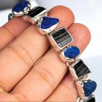 Zilveren armband met azuriet uit de Oeral en zwarte