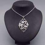 Zilver, Art Deco, Bloemen - Ketting met hanger, Antiek en Kunst