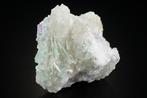 groene TOERMALIJN op LEPIDOLIET kristalcluster en KWARTS, Verzamelen, Mineralen en Fossielen