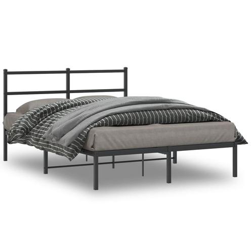 vidaXL Bedframe met hoofdbord metaal zwart 140x200 cm, Huis en Inrichting, Slaapkamer | Bedden, Nieuw, Verzenden