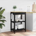 vidaXL Keuken Trolley Zwart 88,5 x 40 x 60 cm Massief, Huis en Inrichting, Verzenden, Nieuw