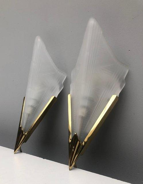 Lampe murale - Laiton, Verre - Deux appliques murales en, Antiek en Kunst, Kunst | Designobjecten