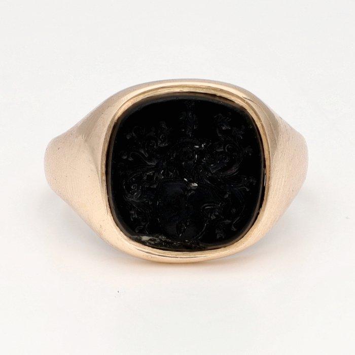 Ring - 14 karaat Geel goud - Onyx, Bijoux, Sacs & Beauté, Bagues
