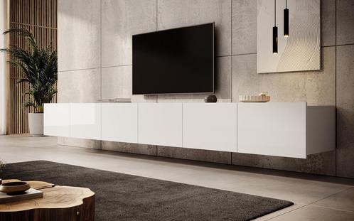 Meubella TV-Meubel Calabas wit hoogglans 300 cm hangend, Maison & Meubles, Armoires | Mobilier de télévision, Envoi