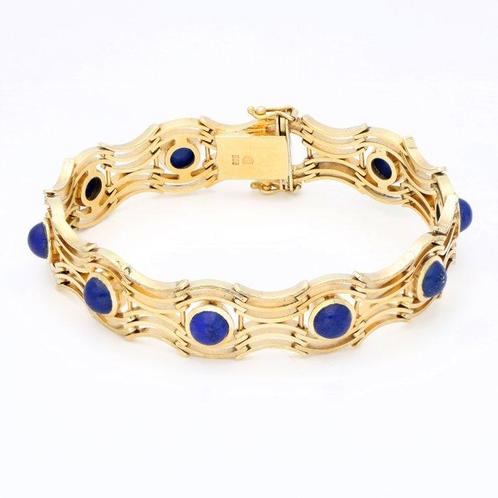 Bracelet - 14 carats Or jaune -  8,55ct. tw. Lapis-lazuli, Handtassen en Accessoires, Antieke sieraden