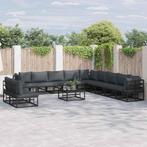 vidaXL Tuinbank Set met kussen 11 pcs Zwart Aluminium, Tuin en Terras, Verzenden, Nieuw