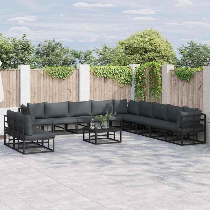 vidaXL Tuinbank Set met kussen 11 pcs Zwart Aluminium, Tuin en Terras, Tuinsets en Loungesets, Nieuw, Verzenden