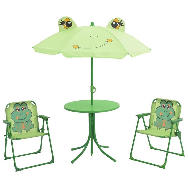 vidaXL 3-delige Bistroset voor kinderen met parasol groen, Jardin & Terrasse, Ensembles de jardin, Envoi