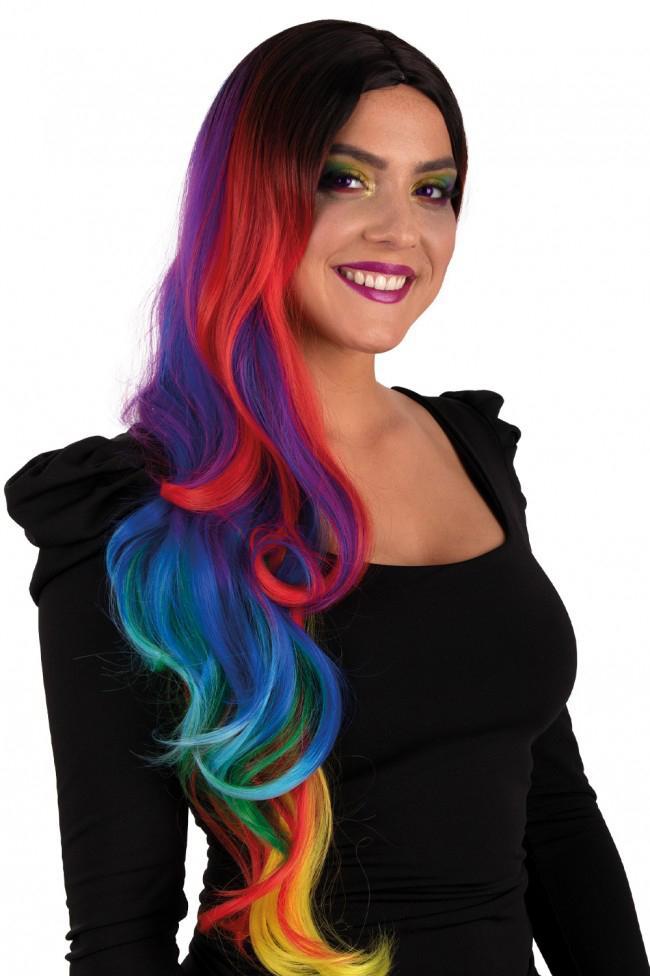 Lange Regenboog Pruik Krullen Zwarte Uitgroei Ombré Balayage, Kleding | Dames, Carnavalskleding en Feestkleding, Nieuw, Ophalen of Verzenden