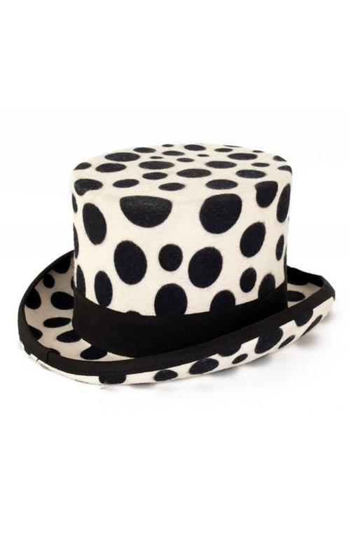 Hoge Hoed Wit Zwarte Stippen Dalmatiër 57 Steampunk Tophat P, Kleding | Dames, Carnavalskleding en Feestkleding, Nieuw, Ophalen of Verzenden