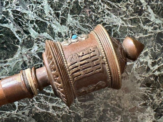 Gebedsmolen of gebedswiel - Hout, Papier, Koper - 1850-1900, Antiek en Kunst, Antiek | Overige Antiek