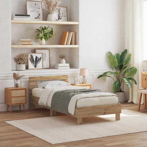 vidaXL Bed Frame met LED-verlichting Artisan Eikenhout, Huis en Inrichting, Slaapkamer | Bedden, Nieuw, Verzenden