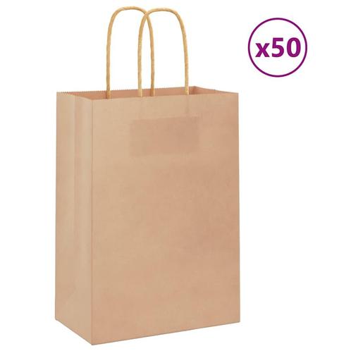vidaXL Papieren zakken 50 st met hengsels 15x8x21 cm bruin, Diversen, Cadeauverpakkingen, Nieuw, Verzenden