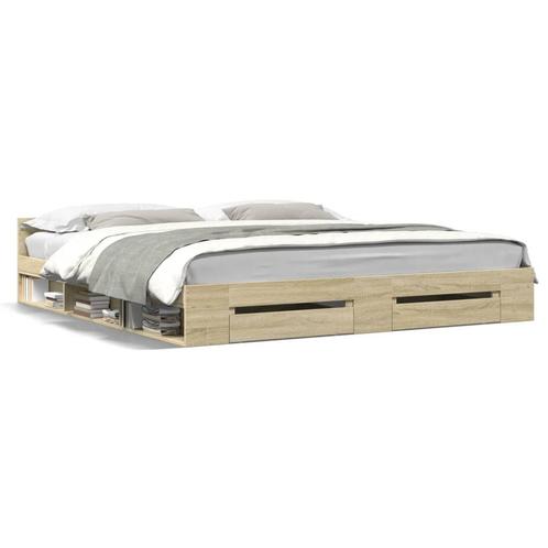 vidaXL Cadre de lit à tiroirs chêne sonoma 180x200cm, Maison & Meubles, Chambre à coucher | Lits, Neuf, Envoi