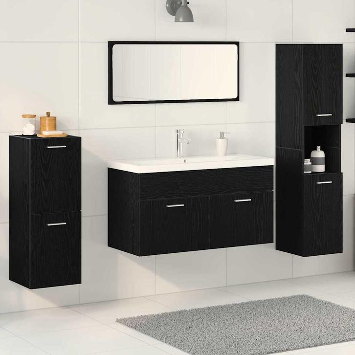 vidaXL Badkamermeubel Set 5 pcs Zwart Eiken 30 x 30 x 130 cm, Huis en Inrichting, Badkamer | Badkamermeubels, Nieuw, Verzenden