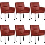 Set van 6 Rode leren moderne eetkamerstoelen - Vintage Leer, Huis en Inrichting, Stoelen, Nieuw, Vijf, Zes of meer stoelen, Eigentijds