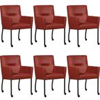 Set van 6 Rode leren moderne eetkamerstoelen - Vintage Leer, Huis en Inrichting, Stoelen, Overige kleuren, Nieuw, Leer, Ophalen of Verzenden