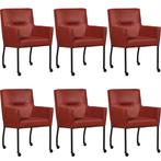 Set van 6 Rode leren moderne eetkamerstoelen - Vintage Leer, Maison & Meubles, Chaises, Ophalen of Verzenden