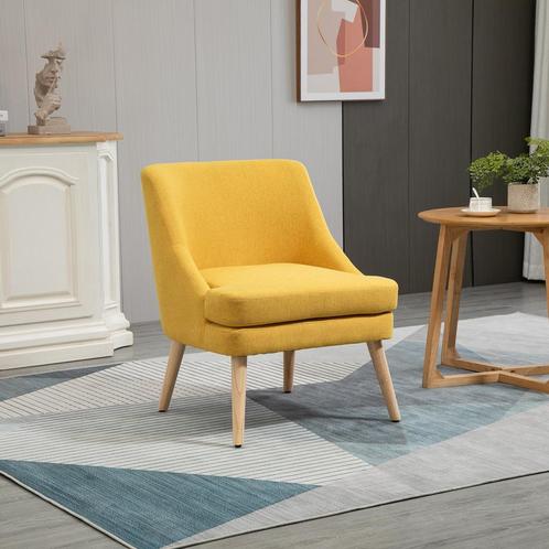 Armstoel - Linnen &amp; Houten Frame - Geel, Huis en Inrichting, Stoelen, Overige kleuren, Nieuw, Stof, Ophalen of Verzenden