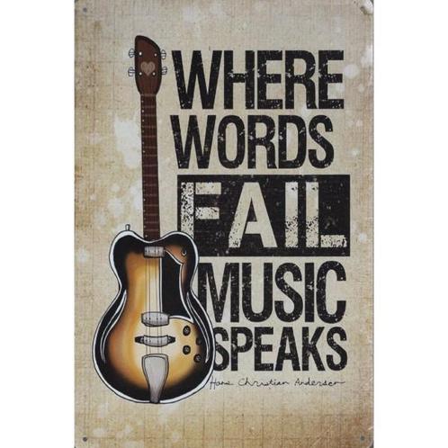 Wandbord reclamebord schild Words Fail Music Speaks bord, Verzamelen, Retro, Huis en Inrichting, Verzenden