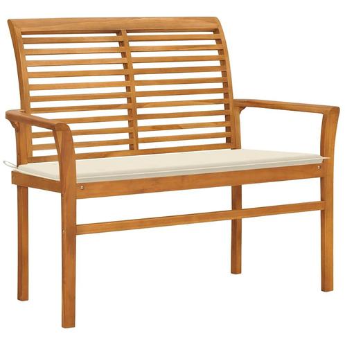vidaXL Tuinbank met crèmekleurig kussen 112 cm massief, Tuin en Terras, Tuinsets en Loungesets, Nieuw, Verzenden