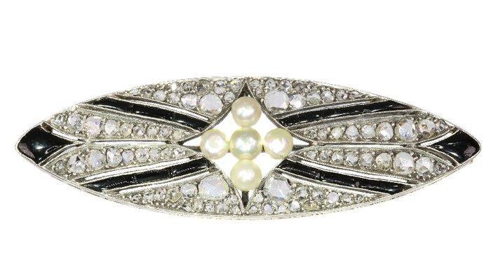 Broche - 18 karaat Roségoud Diamant (Natuurlijk) - Onyx -, Handtassen en Accessoires, Antieke sieraden