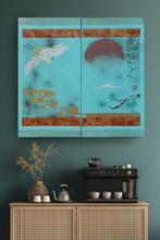 Ksavera - Japanese crane J343 - turquoise large diptych, Antiquités & Art, Art | Objets design