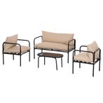 Tuinmeubelset - VidaXL - Staal &amp; Gehard Glas - Khaki, Tuin en Terras, Tuinsets en Loungesets, Ophalen of Verzenden, Nieuw