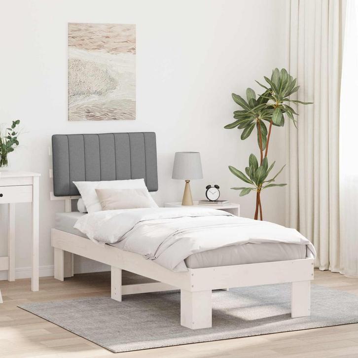 vidaXL Bedframe met Gevoerde Hoofdbord Lichtgrijs 80 x 200, Huis en Inrichting, Slaapkamer | Bedden, Nieuw, Verzenden