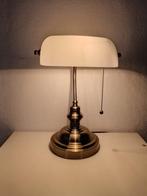 Bankierslamp - Bureau lamp met witte lampenkap - Messing,, Antiquités & Art