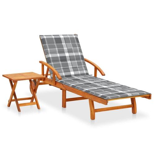 vidaXL Ligbed met tafeltje en kussen massief acaciahout, Tuin en Terras, Ligbedden, Nieuw, Verzenden
