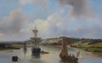 Nicolaas Roosenboom (1805-1880) - Rivierlandschap met boten, Antiek en Kunst