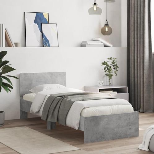vidaXL Bedframe met hoofdeinde bewerkt hout betongrijs, Huis en Inrichting, Slaapkamer | Bedden, Nieuw, Verzenden