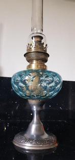 Petroleumlamp - Glas, Messing, zilver - Olielamp, Antiek en Kunst, Curiosa en Brocante