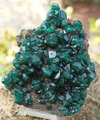Prachtige DIOPTASE, glanzende kristallen, smaragdgroen,, Verzamelen