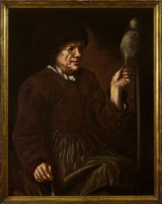 Scuola lombarda (XVII) - Vecchia filatrice - NO RESERVE, Antiek en Kunst, Kunst | Schilderijen | Klassiek