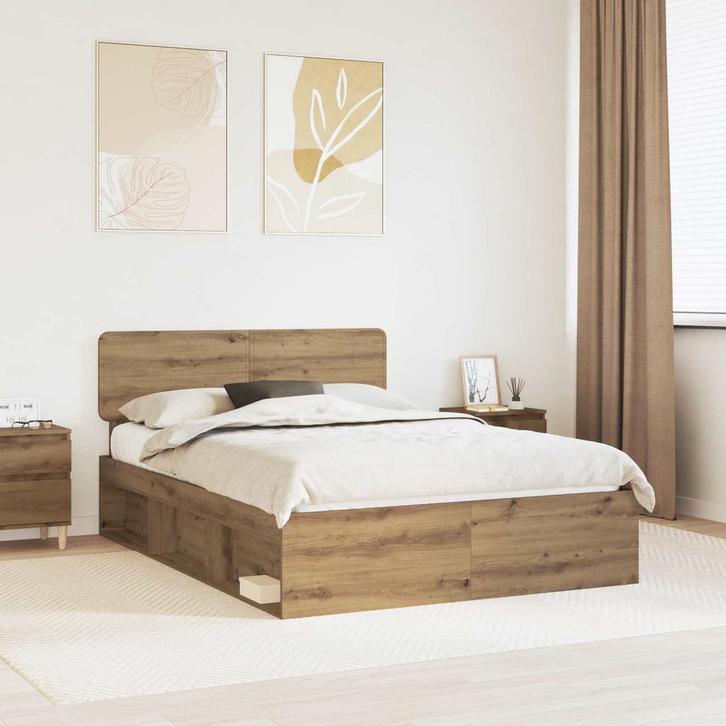vidaXL Bedframe Ambachtelijk Eiken 140 x 190 cm Massief, Huis en Inrichting, Slaapkamer | Bedden, Nieuw, Verzenden