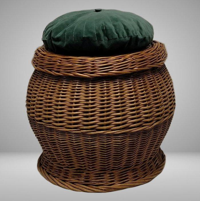 Grote vintage opbergmand 54 cm met kussen - Cercueil -, Antiquités & Art, Art | Objets design