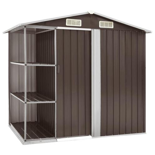 vidaXL Tuinschuur met rek 205x130x183 cm ijzer bruin, Tuin en Terras, Tuinhuizen, Nieuw, Verzenden