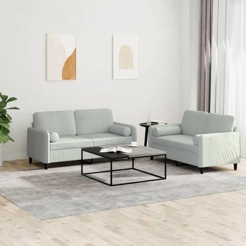 vidaXL 2-delige Loungeset met kussens fluweel lichtgrijs, Huis en Inrichting, Zetels | Zetels, Nieuw, Verzenden