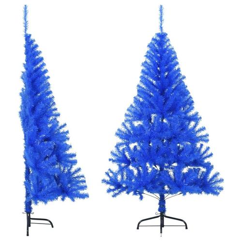 vidaXL Kunstkerstboom met standaard half 150 cm PVC blauw, Diversen, Kerst, Nieuw, Verzenden