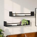 vidaXL Wandschappen met stangen 2 st 80x16x14 cm zwart, Huis en Inrichting, Verzenden, Nieuw