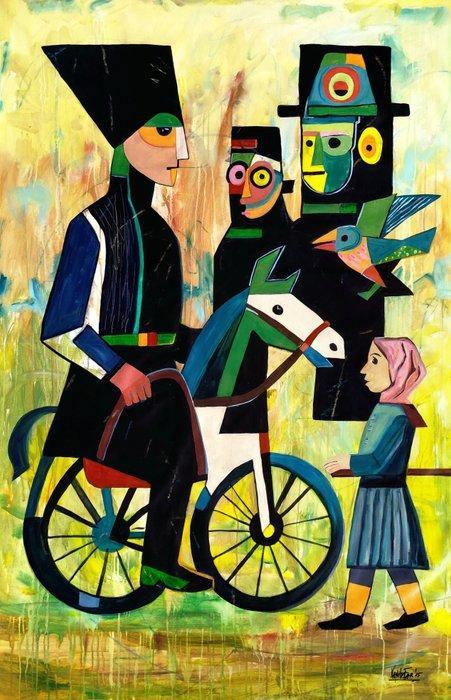 Vanity Far - The Knight on a Bicycle - XXL, Antiek en Kunst, Kunst | Schilderijen | Modern